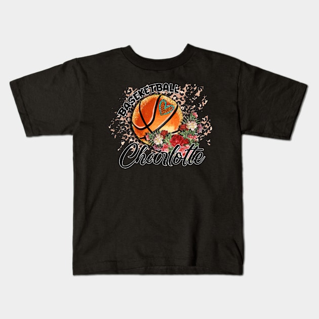 Aesthetic Pattern Charlotte Basketball Gifts Vintage Styles Kids T-Shirt by Irwin Bradtke